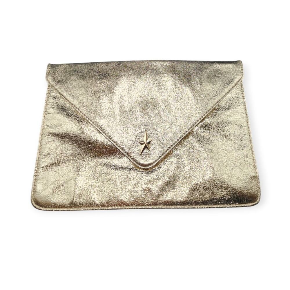Thierry Mugler Metallic Gold Envelope Clutch Purse Cosmetic Makeup Travel Pouch